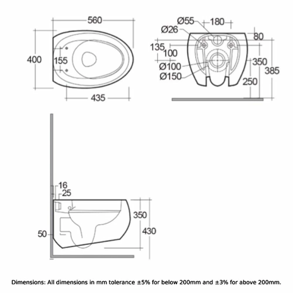 RAK Cloud White Rimless Wall Hung Toilet Pan & Soft Close Seat - CLOWHPAN/SC-M 2 RAK Cloud White Rimless Wall Hung Toilet Pan & Soft Close Seat - CLOWHPAN/SC-M - Image 2