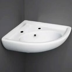 RAK Compact Alpine White 2 Tap Hole Corner Cloakroom Basin - COMCNRB2