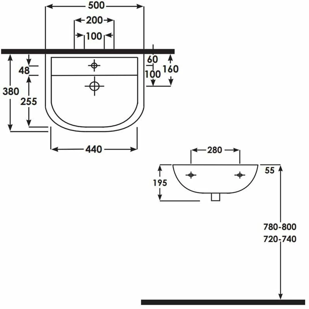 RAK Compact Special Needs 500x380 2th White Cloakroom Basin - COM50BASSN2 2 RAK Compact Special Needs 500x380 2th White Cloakroom Basin - COM50BASSN2 - Image 2