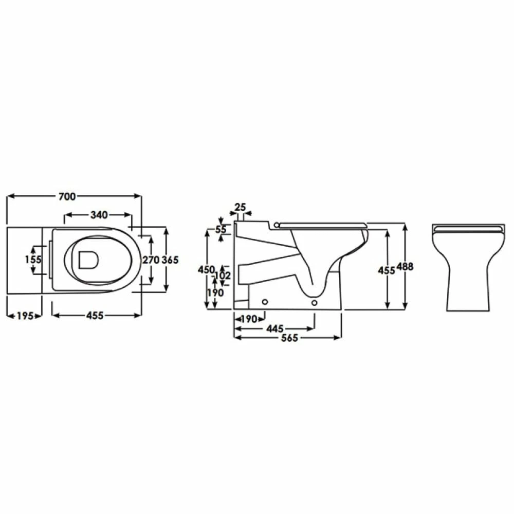 RAK Compact Special Needs White Extended Rimless Back To Wall WC Pan - COMBTW700 2 RAK Compact Special Needs White Extended Rimless Back To Wall WC Pan - COMBTW700 - Image 2
