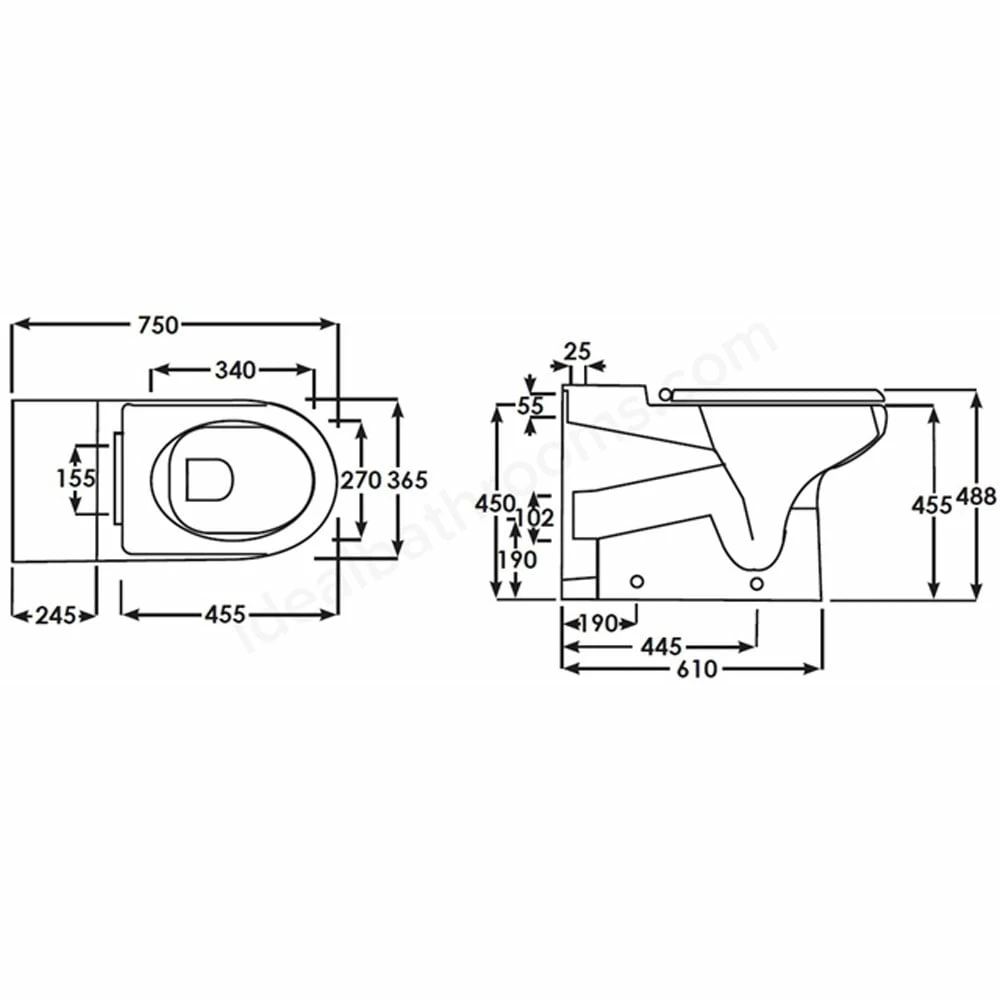RAK Compact Special Needs White Extended Rimless Back To Wall WC Pan - COMBTW750 2 RAK Compact Special Needs White Extended Rimless Back To Wall WC Pan - COMBTW750 - Image 2