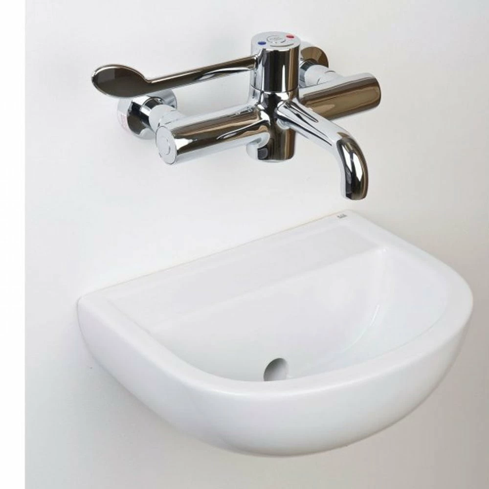 RAK Compact Special Needs White Horizontal Outlet Cloakroom Basin - COM38BASSNHO 2 RAK Compact Special Needs White Horizontal Outlet Cloakroom Basin - COM38BASSNHO - Image 2