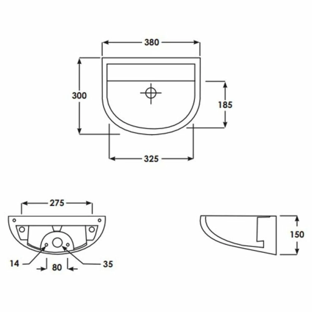 RAK Compact Special Needs White Horizontal Outlet Cloakroom Basin - COM38BASSNHO 3 RAK Compact Special Needs White Horizontal Outlet Cloakroom Basin - COM38BASSNHO - Image 3