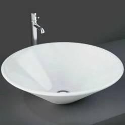 RAK Cone 380x380 Alpine White Sit-On Countertop Wash Basin - CONBAS