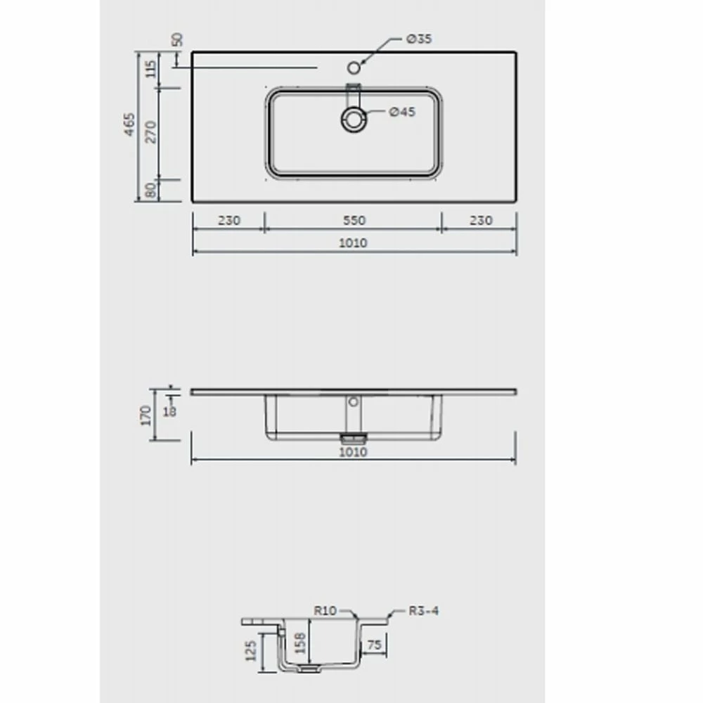 RAK Joy Alpine 1010x465 1th Drop-in Wash Basin - JOYDI10101WH 2 RAK Joy Alpine 1010x465 1th Drop-in Wash Basin - JOYDI10101WH - Image 2
