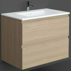 RAK Joy Scandinavian Oak 800mm Wall Hung Bathroom Vanity Unit With Basin
