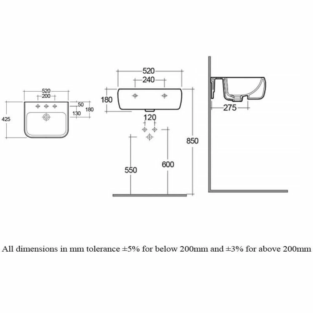 RAK Metropolitan 520x425 1th Alpine White Semi-Recessed Basin - METSRBAS1 4 RAK Metropolitan 520x425 1th Alpine White Semi-Recessed Basin - METSRBAS1 - Image 4