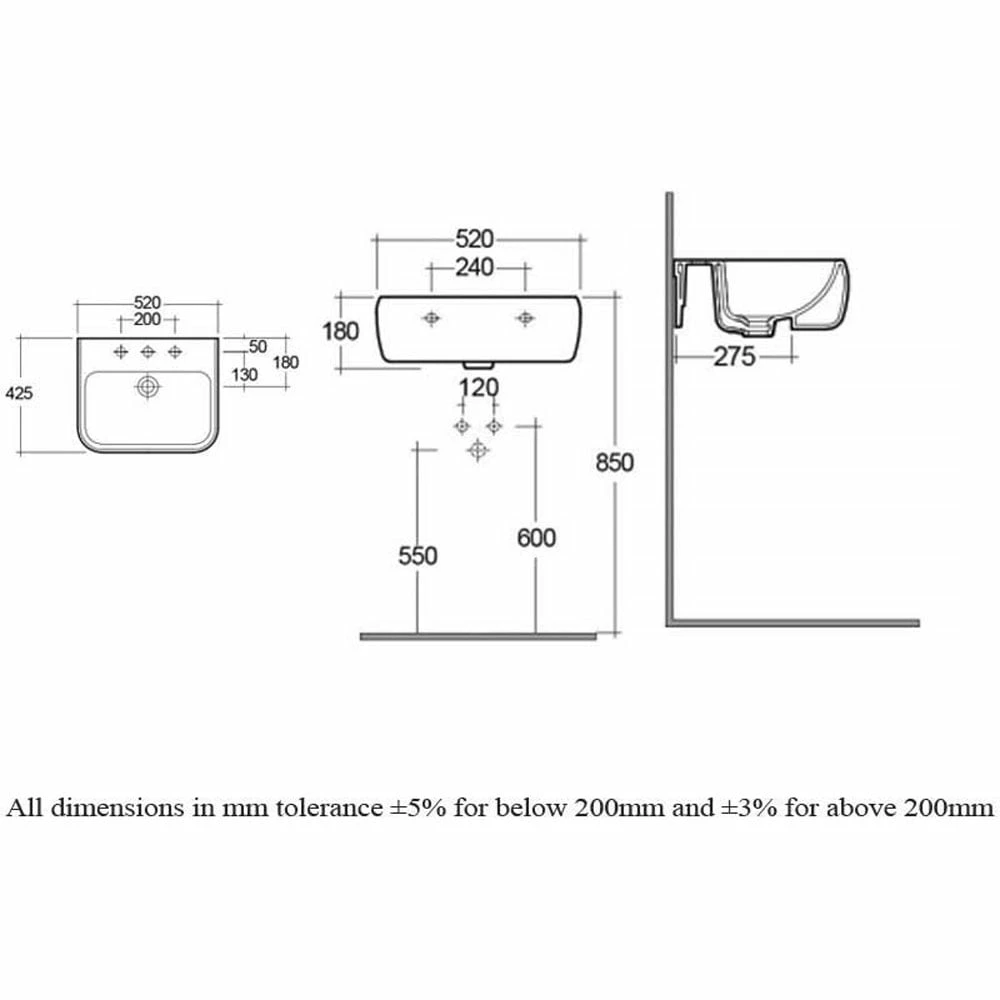 RAK Metropolitan 520x425 2th Alpine White Semi-Recessed Basin - METSRBAS2 2 RAK Metropolitan 520x425 2th Alpine White Semi-Recessed Basin - METSRBAS2 - Image 2