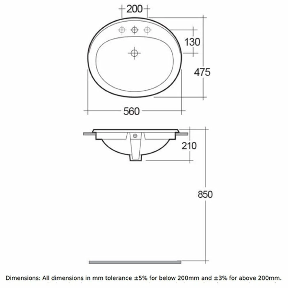 RAK Mira 560x475 1th Alpine White Inset Countertop Wash Basin - MIROC1 2 RAK Mira 560x475 1th Alpine White Inset Countertop Wash Basin - MIROC1 - Image 2