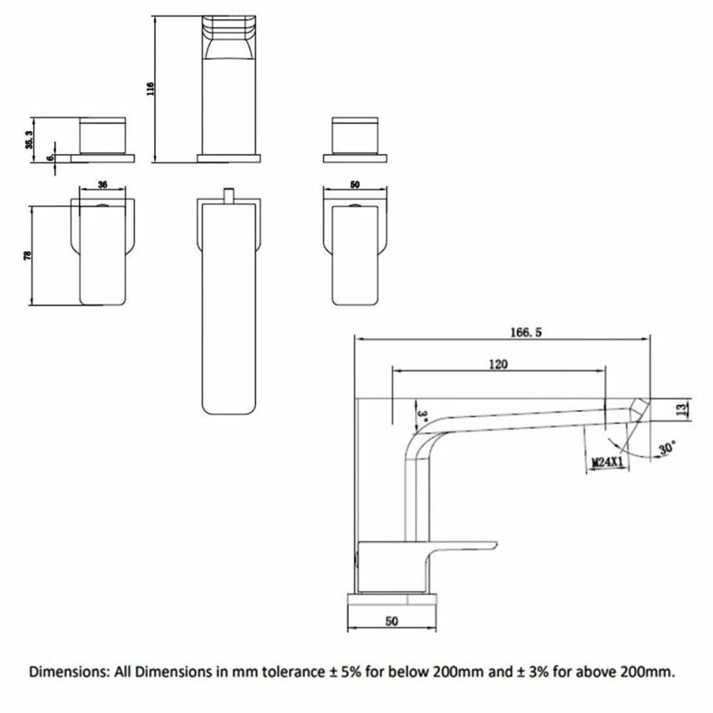 RAK Moon Chrome Deck Mounted 3-Hole Bath Filler Tap - RAKMOO3011 2 RAK Moon Chrome Deck Mounted 3-Hole Bath Filler Tap - RAKMOO3011 - Image 2