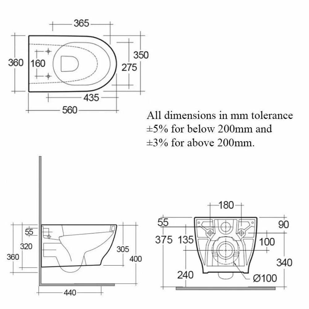 RAK Moon White Rimless Wall Hung Toilet Pan & Soft Close Seat -HARWHPAN-HF/SC 2 RAK Moon White Rimless Wall Hung Toilet Pan & Soft Close Seat -HARWHPAN-HF/SC - Image 2