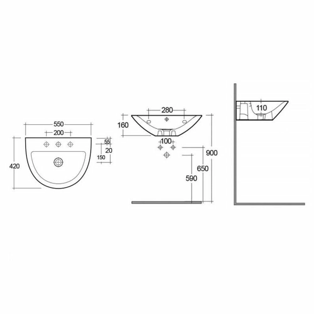 RAK Morning 550x420 1th White Semi Recessed Basin - MORSR5501AWHA 2 RAK Morning 550x420 1th White Semi Recessed Basin - MORSR5501AWHA - Image 2