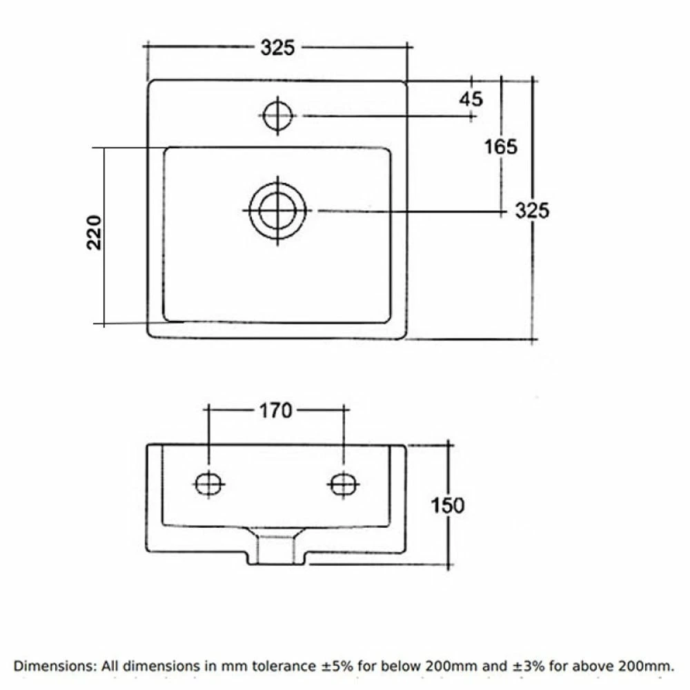 RAK Nova 325x220 1th White Countertop Mini Square Wash Basin - NOVA30 2 RAK Nova 325x220 1th White Countertop Mini Square Wash Basin - NOVA30 - Image 2