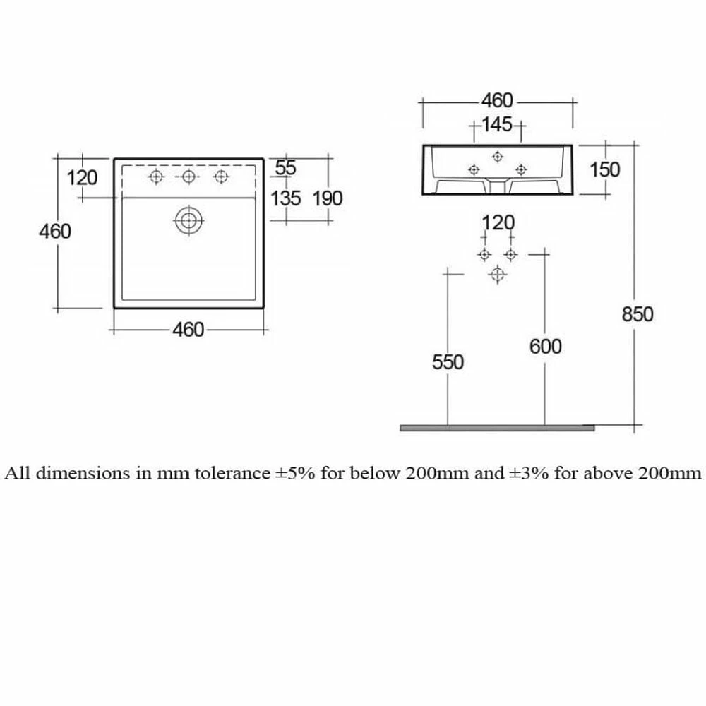 RAK Nova 460x460 1th White Semi Recessed Wash Basin - NOVASR 2 RAK Nova 460x460 1th White Semi Recessed Wash Basin - NOVASR - Image 2