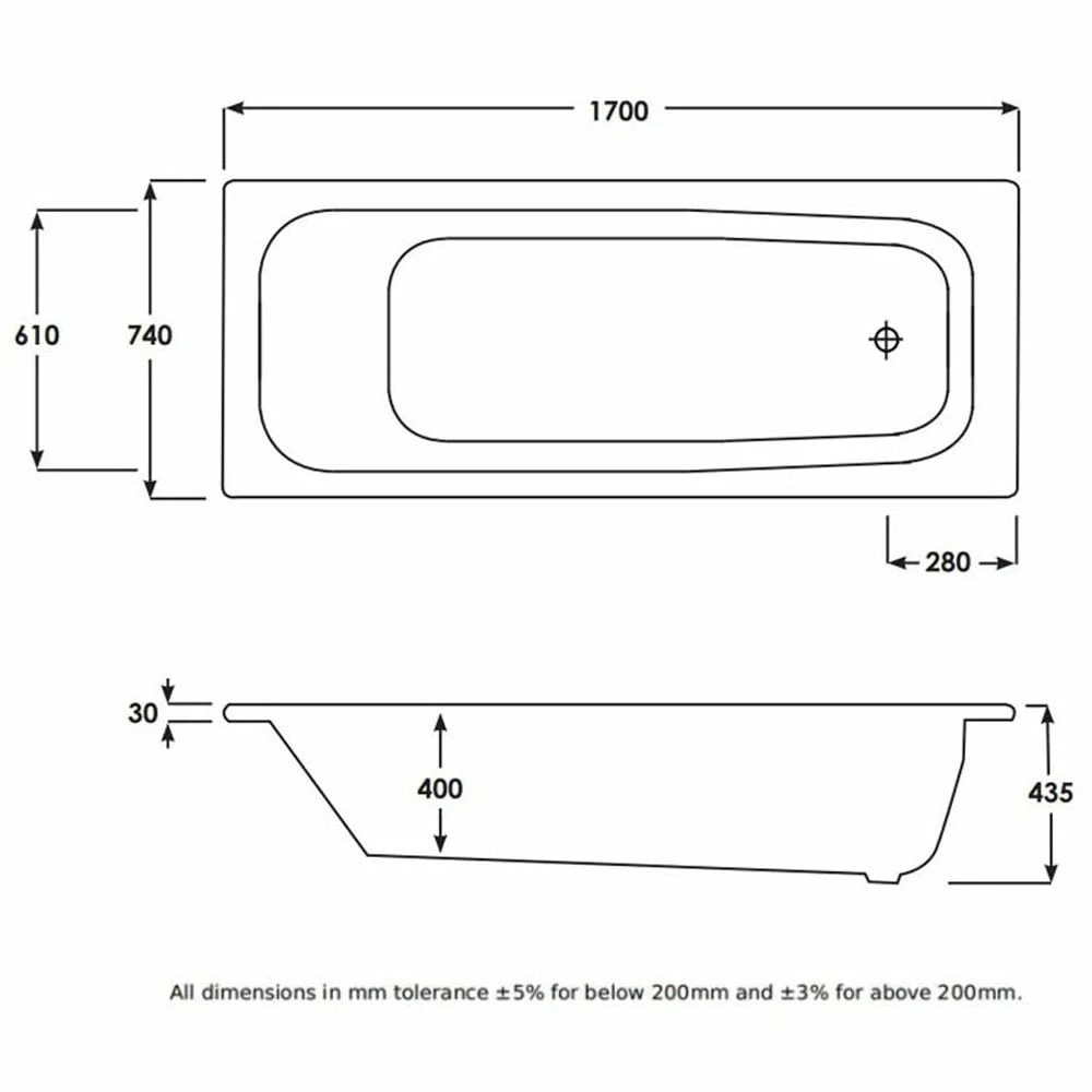 RAK Orient Alpine White Single Ended Rectangular Bath 1700x750mm - NORIBATH 2 RAK Orient Alpine White Single Ended Rectangular Bath 1700x750mm - NORIBATH - Image 2
