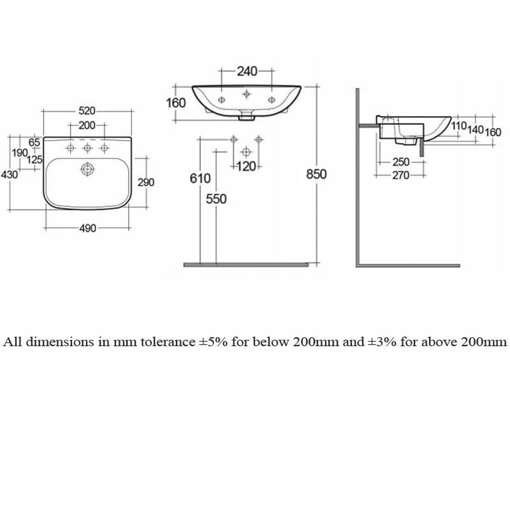RAK Origin 520x430 1th White Semi-Recessed Wash Basin - ORI62SRBAS1 2 RAK Origin 520x430 1th White Semi-Recessed Wash Basin - ORI62SRBAS1 - Image 2