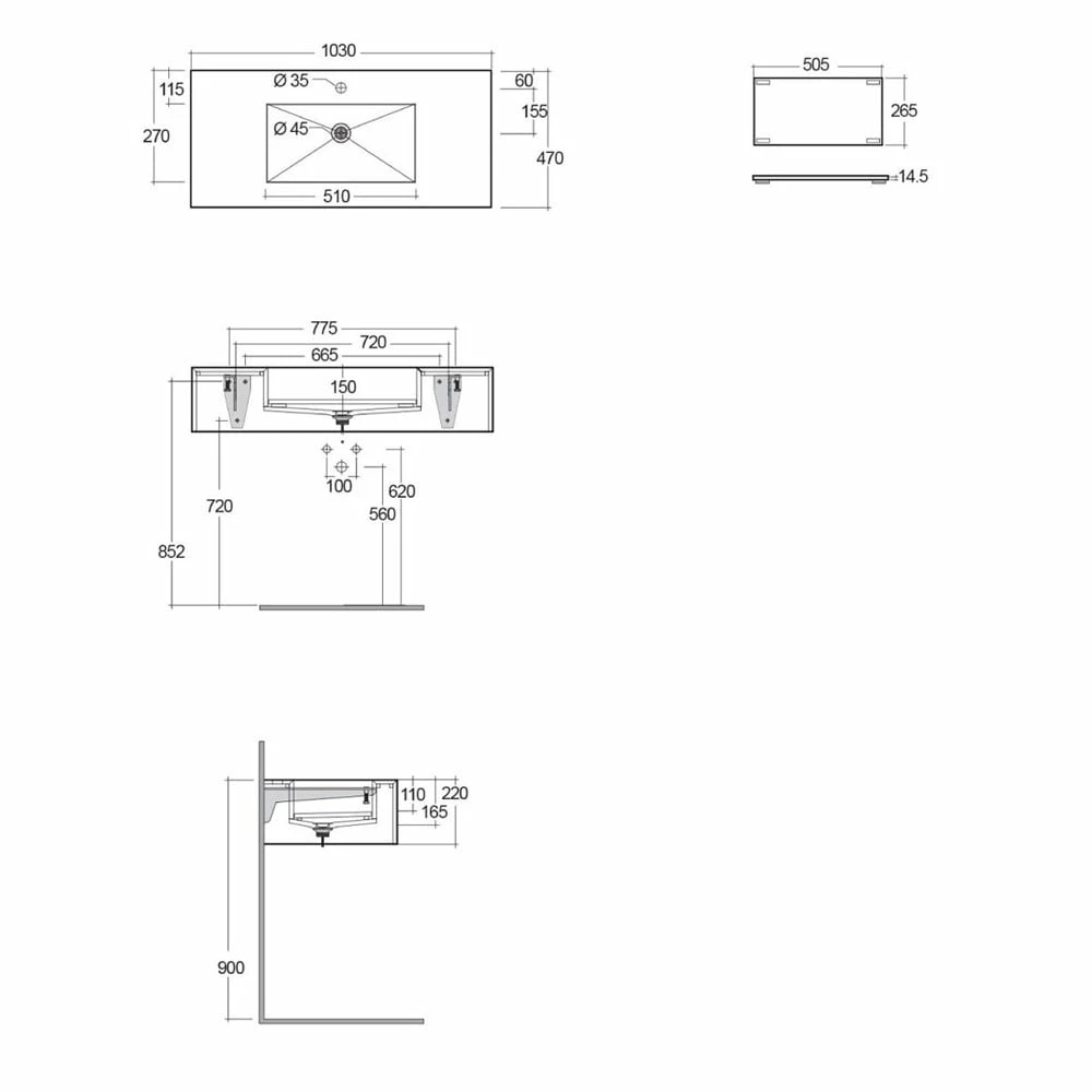RAK Precious 1030x470 1th Behind Grey Wall Hung Wash Basin - PRECT10347104A 2 RAK Precious 1030x470 1th Behind Grey Wall Hung Wash Basin - PRECT10347104A - Image 2