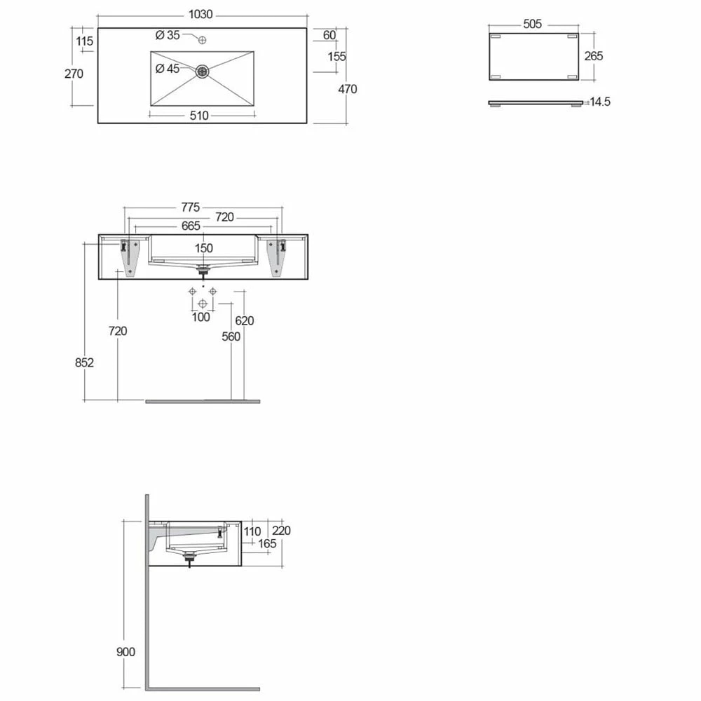 RAK Precious 1030x470 1th Travertino Console Wall Hung Wash Basin - PRECT10347102A 2 RAK Precious 1030x470 1th Travertino Console Wall Hung Wash Basin - PRECT10347102A - Image 2