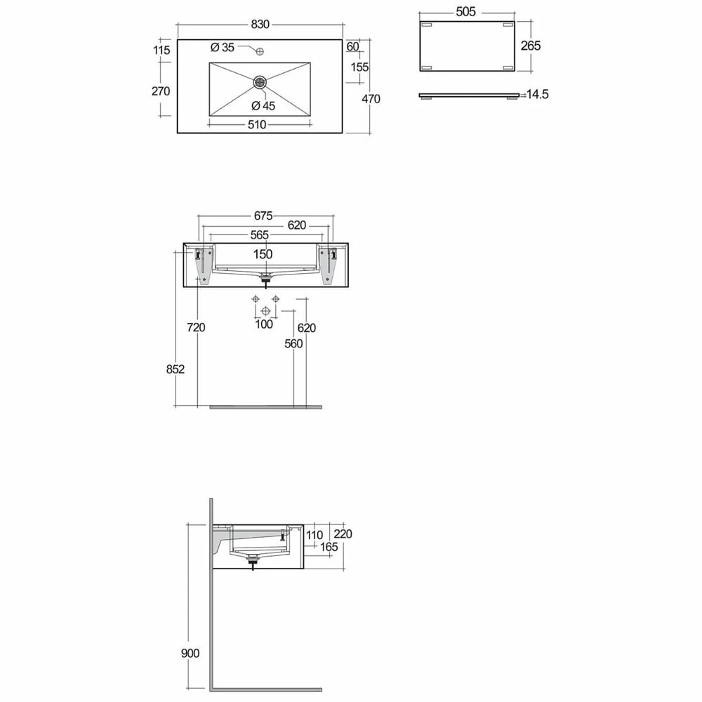 RAK Precious 830x470 1th Carrara Console Wall Hung Wash Basin - PRECT08347100A 2 RAK Precious 830x470 1th Carrara Console Wall Hung Wash Basin - PRECT08347100A - Image 2