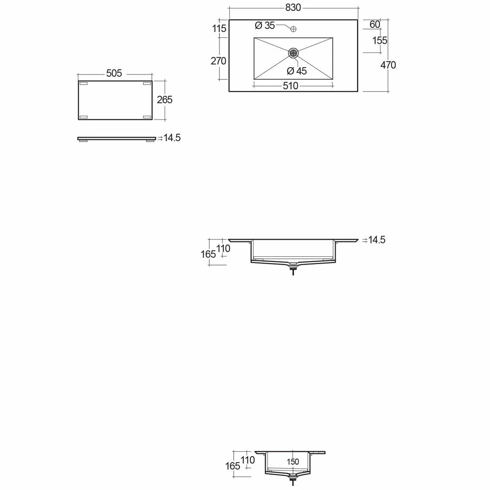 RAK Precious 830x470 1th Cool Grey Drop-In Wash Basin - PREOC08347103A 2 RAK Precious 830x470 1th Cool Grey Drop-In Wash Basin - PREOC08347103A - Image 2