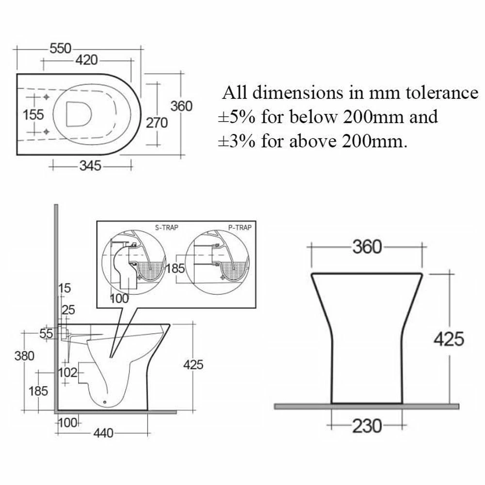 RAK Resort White Back To Wall Rimless Comfort Height Toilet Pan & Seat 3 RAK Resort White Back To Wall Rimless Comfort Height Toilet Pan & Seat - Image 3