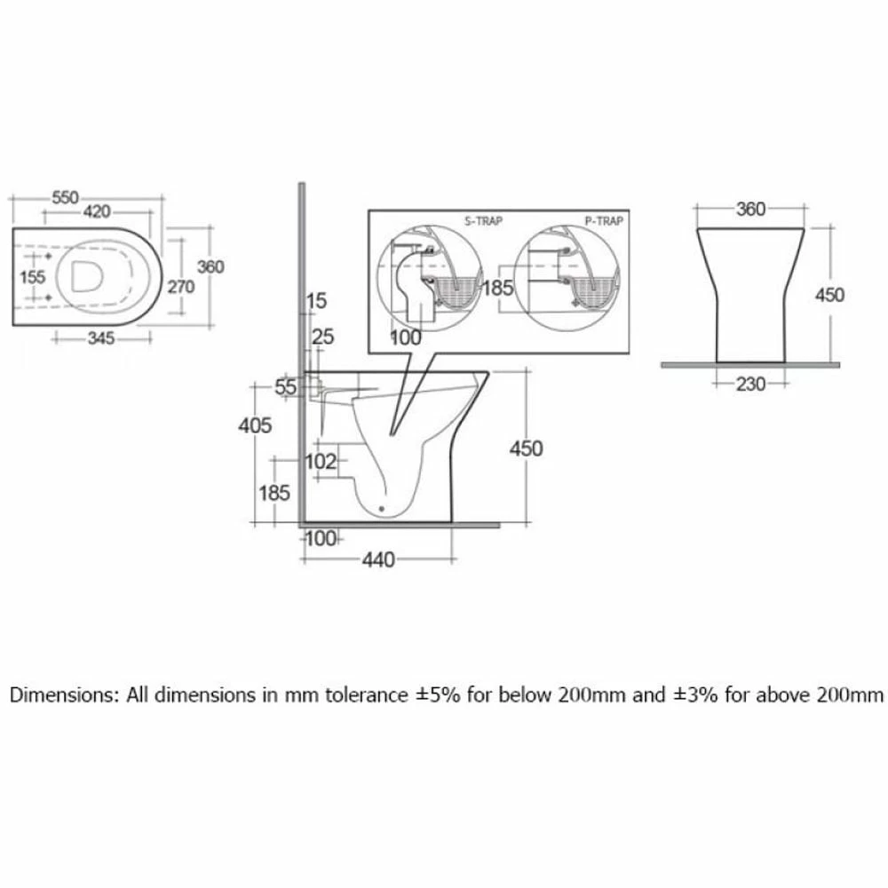 RAK Resort White Back To Wall Rimless Extended Height Toilet Pan & Seat 3 RAK Resort White Back To Wall Rimless Extended Height Toilet Pan & Seat - Image 3