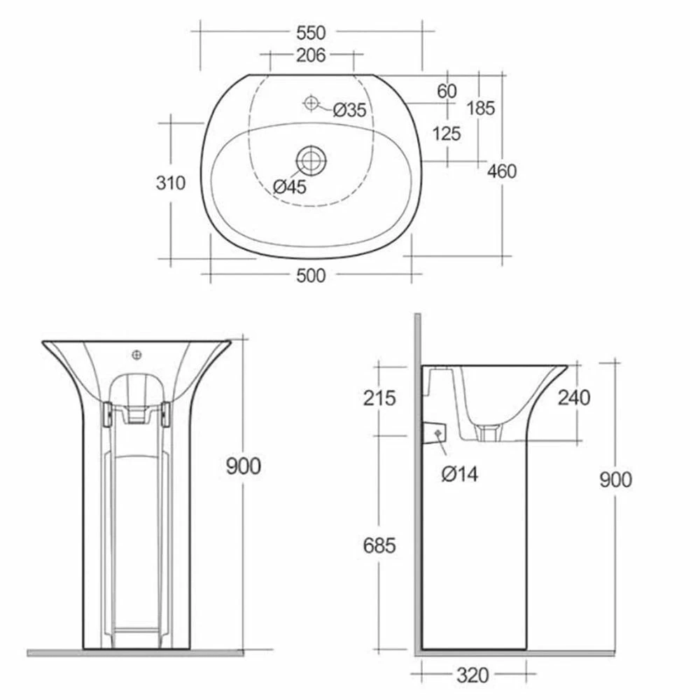 RAK Sensation 550x460 1th Alpine White Full Pedestal Basin - SENFS5501AWHA 2 RAK Sensation 550x460 1th Alpine White Full Pedestal Basin - SENFS5501AWHA - Image 2