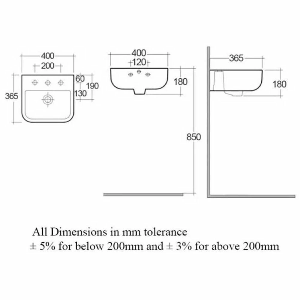 RAK Series 600 400x365 1th White Ceramic Cloakroom Wall Hung Basin - S60040BAS1 2 RAK Series 600 400x365 1th White Ceramic Cloakroom Wall Hung Basin - S60040BAS1 - Image 2