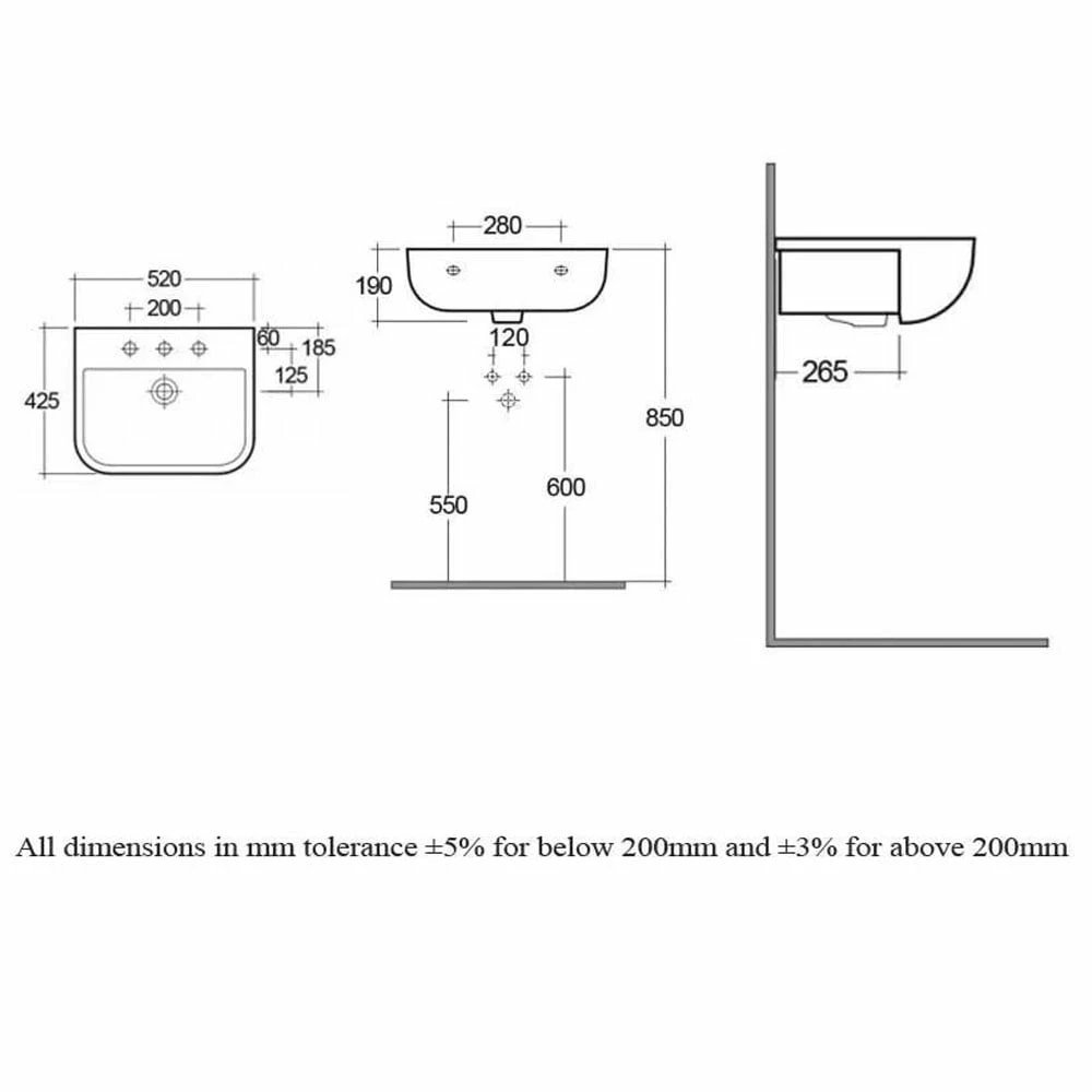 RAK Series 600 520x425 1th Alpine White Semi-Recessed Basin - S60052SR1 2 RAK Series 600 520x425 1th Alpine White Semi-Recessed Basin - S60052SR1 - Image 2