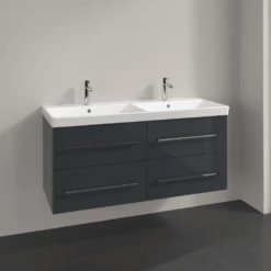 Villeroy & Boch Avento Crystal Grey 1200mm Wall Hung Vanity Unit & Double Basin