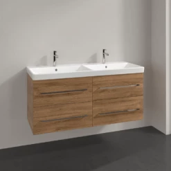 Villeroy & Boch Avento Oak Kansas 1200mm Wall Hung Vanity Unit & Double Basin