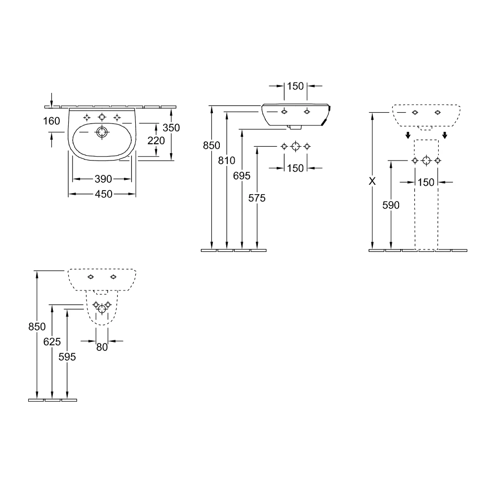 Villeroy & Boch O.novo 450x350 1th White Basin & Full Pedestal 3 Villeroy & Boch O.novo 450x350 1th White Basin & Full Pedestal - Image 3