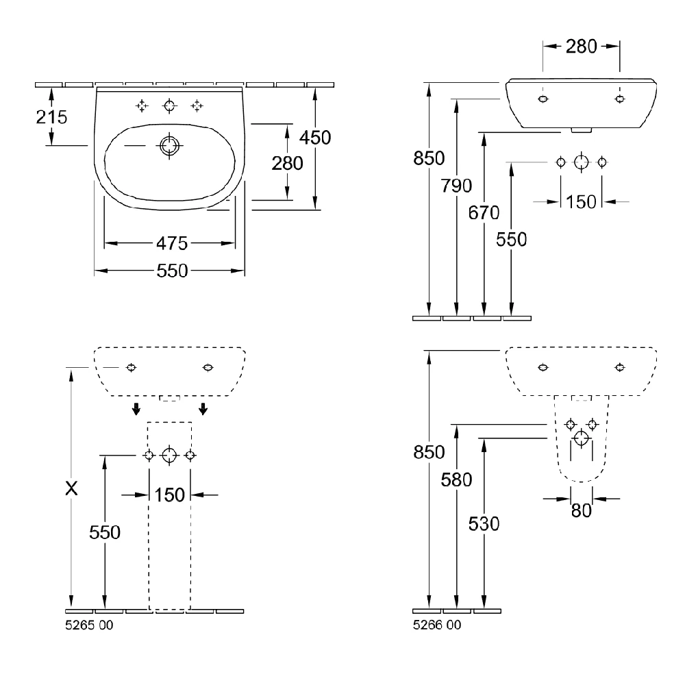 Villeroy & Boch O.novo 550x450 1th White Basin & Full Pedestal 5 Villeroy & Boch O.novo 550x450 1th White Basin & Full Pedestal - Image 5