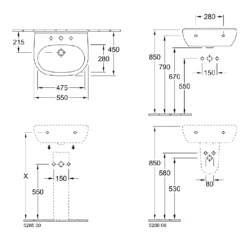 Villeroy & Boch O.novo 550x450 1th White Basin & Semi Pedestal -HANSGROHE Shop villeroy boch o novo 550x450 1th white basin semi pedestal p66012 285156 image