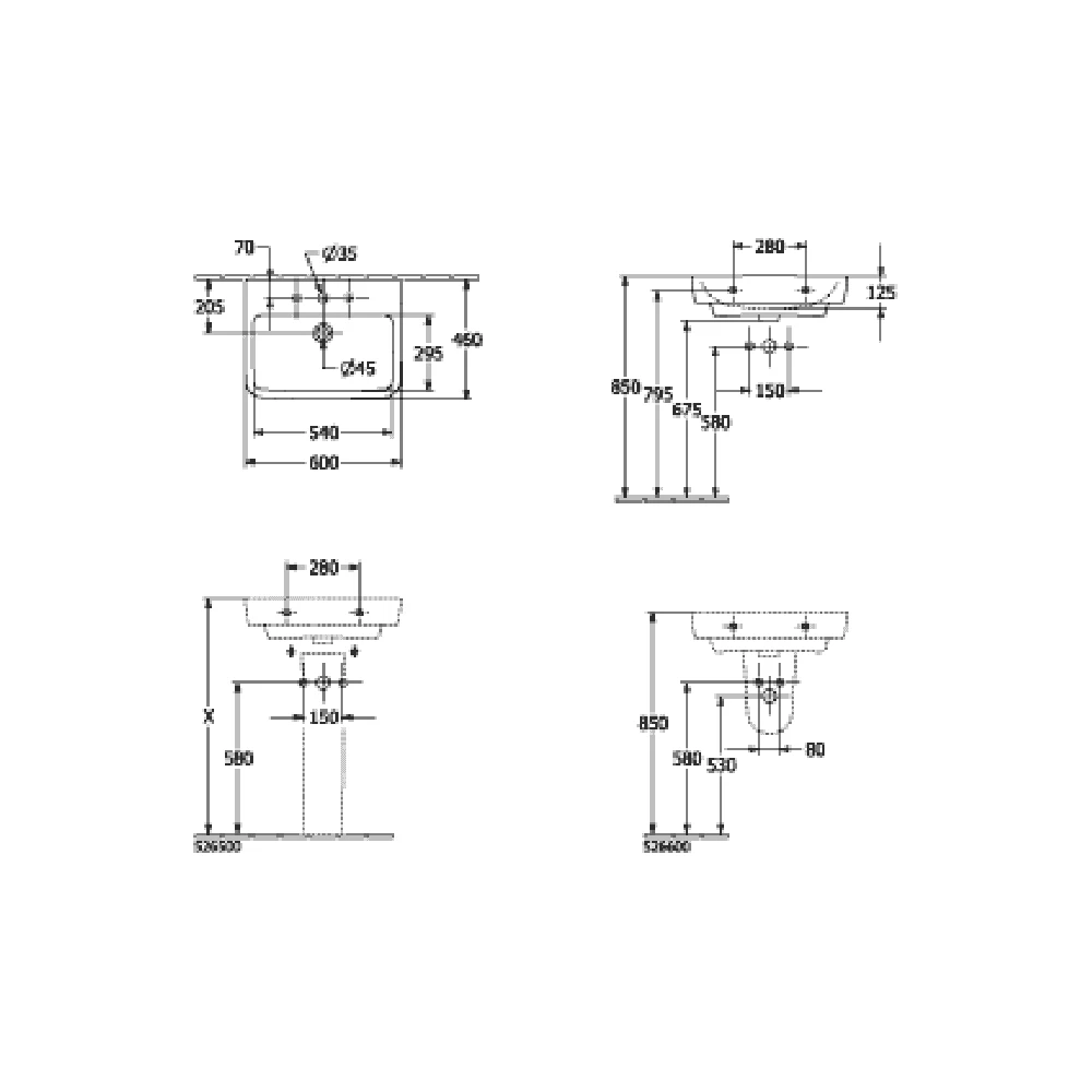 Villeroy & Boch O.novo 600x450 1th White Basin & Full Pedestal 6 Villeroy & Boch O.novo 600x450 1th White Basin & Full Pedestal - Image 6