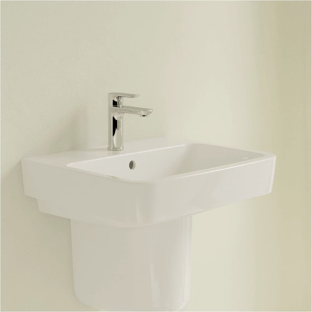 Villeroy & Boch O.novo White 550mm 1 Tap Hole Basin & Semi Pedestal 1 Villeroy & Boch O.novo White 550mm 1 Tap Hole Basin & Semi Pedestal