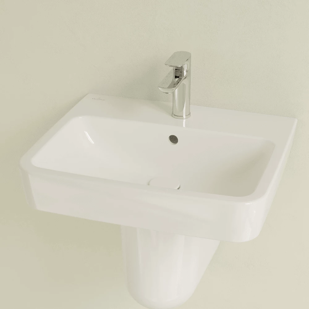 Villeroy & Boch O.novo White 550mm 1 Tap Hole Basin & Semi Pedestal 2 Villeroy & Boch O.novo White 550mm 1 Tap Hole Basin & Semi Pedestal - Image 2