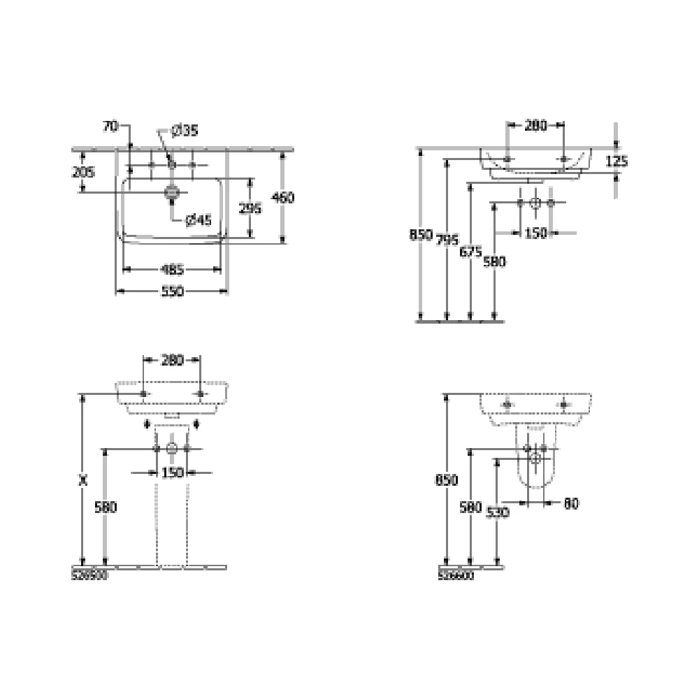 Villeroy & Boch O.novo White 550mm 1 Tap Hole Basin & Semi Pedestal 7 Villeroy & Boch O.novo White 550mm 1 Tap Hole Basin & Semi Pedestal - Image 7