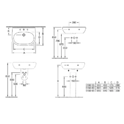 Villeroy & Boch O.novo White 600mm 1 Tap Hole Basin & Full Pedestal -HANSGROHE Shop villeroy boch o novo white 600mm 1 tap hole basin full pedestal p66013 285162 image
